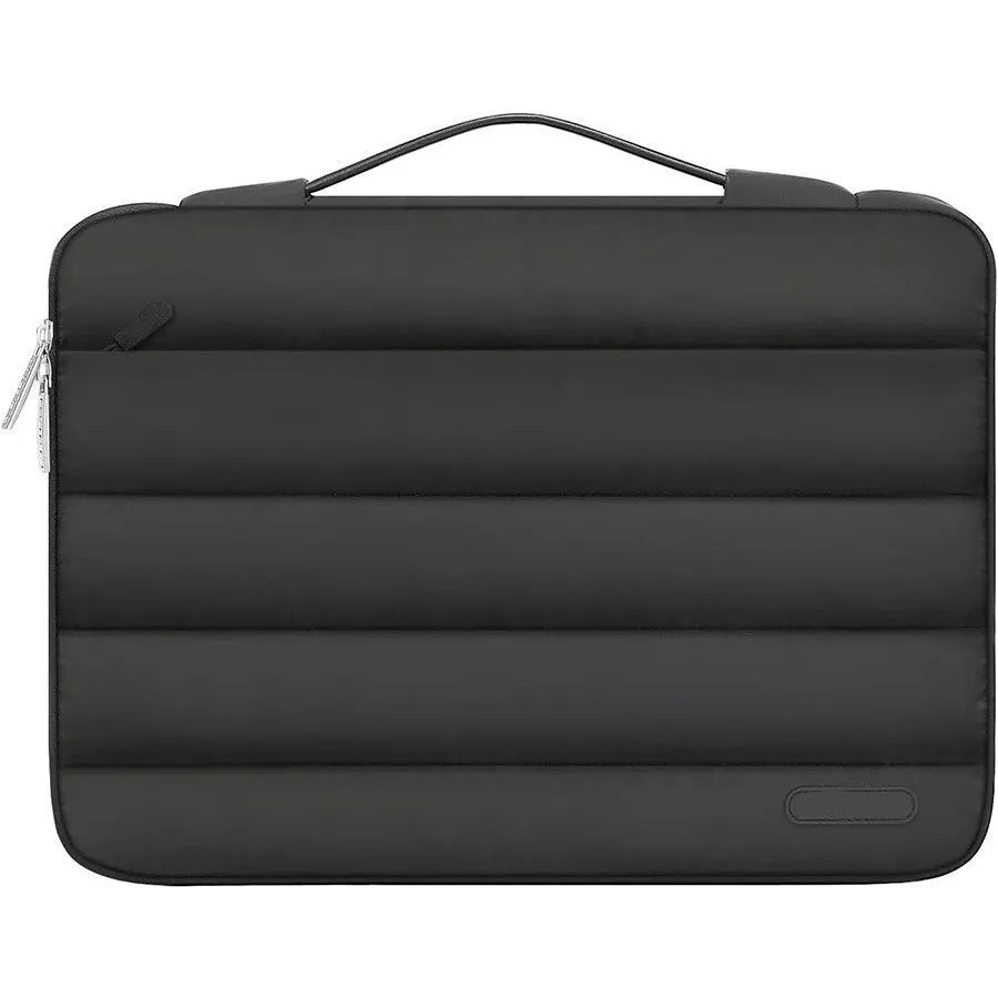 Velvet cotton laptop bag in light brown colour showing plaid elements and shrink storage design