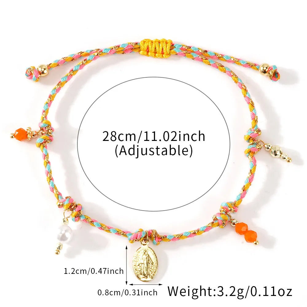 Colourful hand-woven braided rope ethnic style bracelet for women on wrist