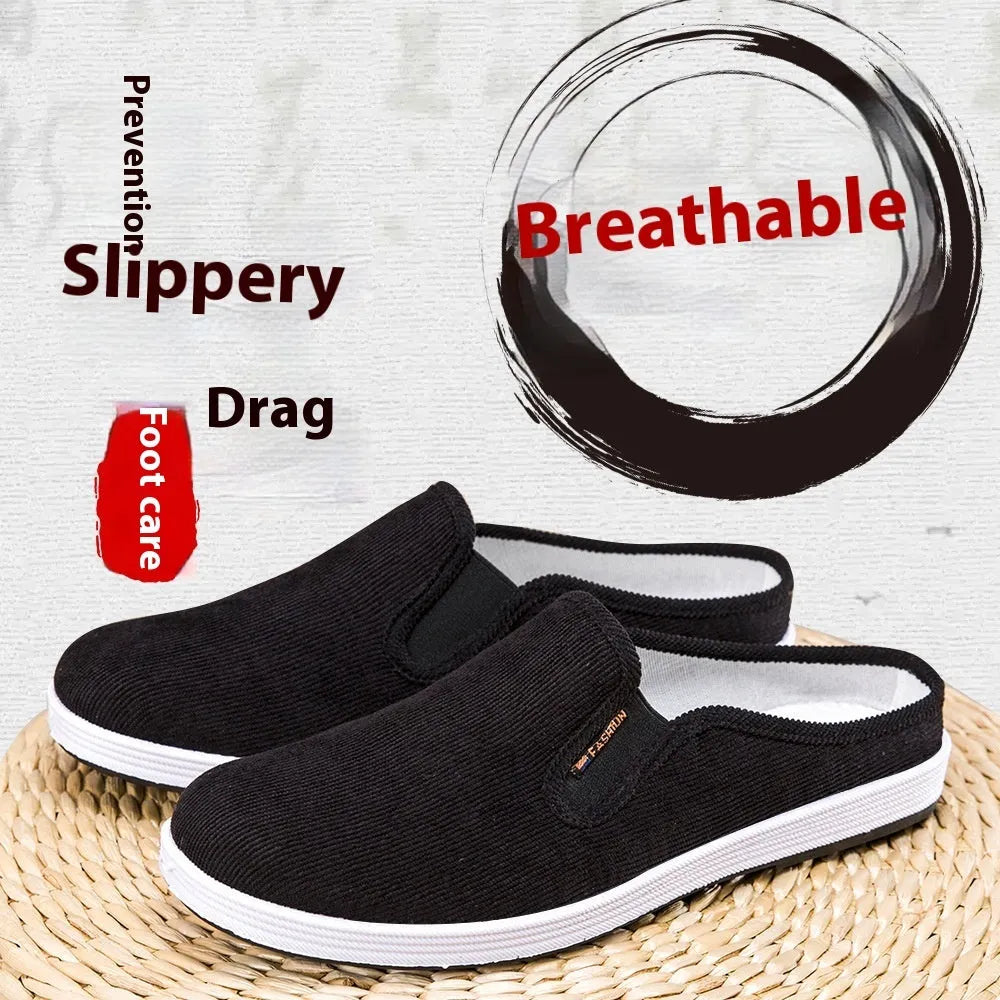 Men's casual slip-on sneakers with breathable mesh lining and non-slip rubber sole in black