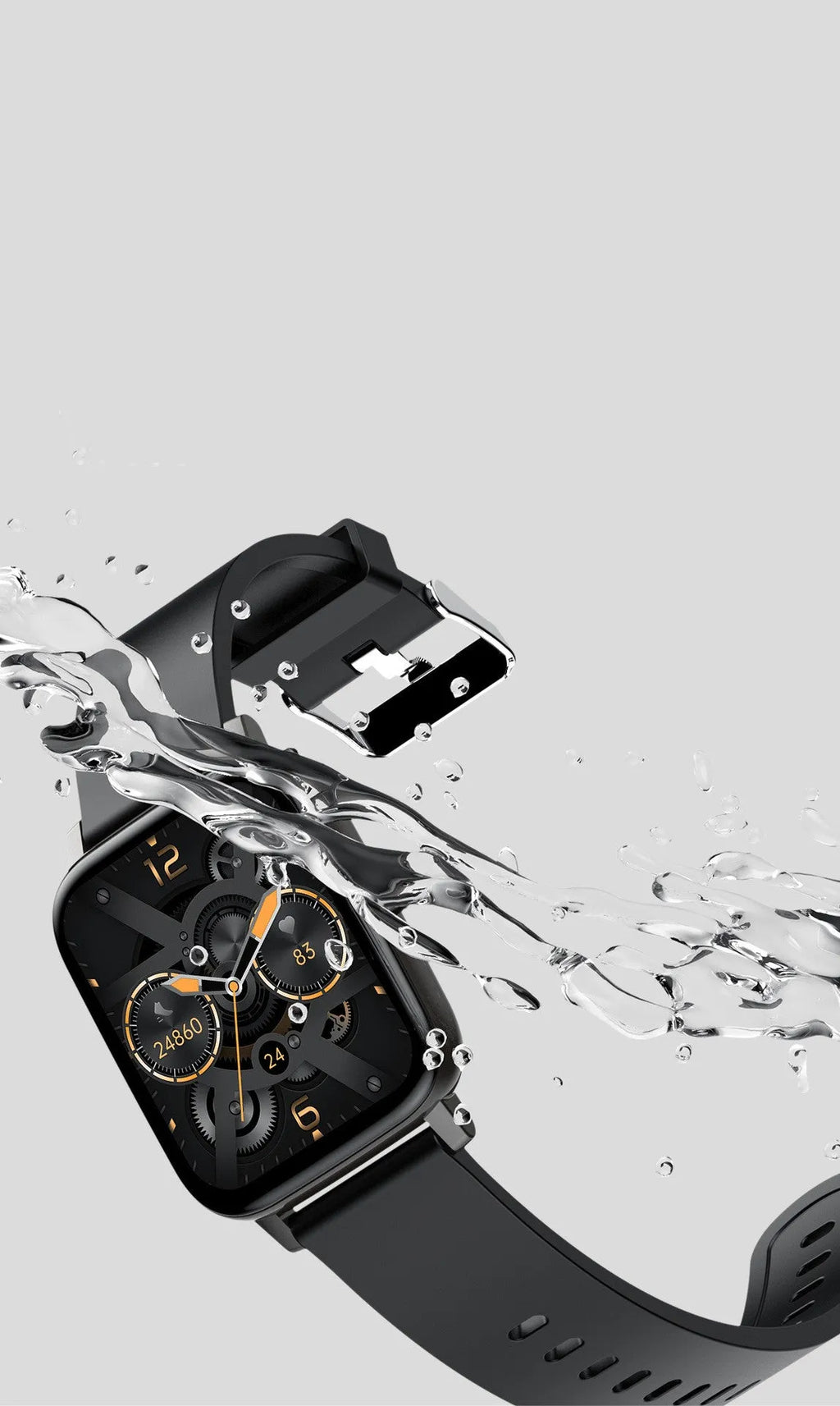 H80 smart watch with black silicone strap and 1.69-inch screen showing health metrics.