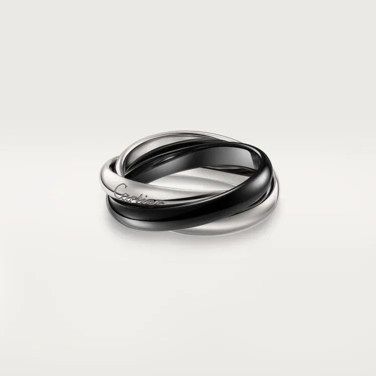 Silver geometric U-shaped couple wedding rings with full diamond setting option