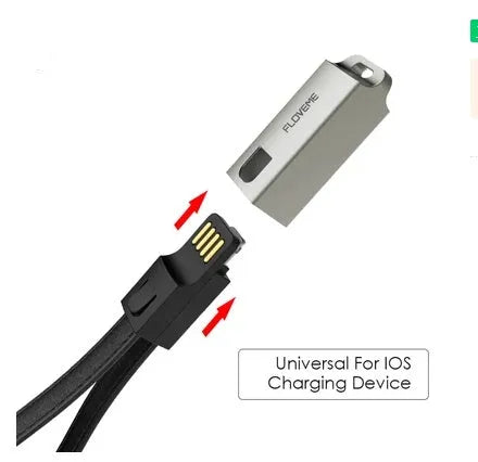 Short 20cm leather Lightning charging cable with zinc alloy connectors in red colour