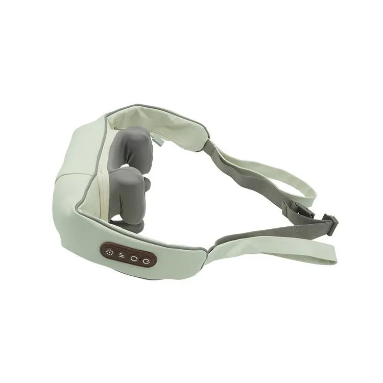 Blue rechargeable electric neck and shoulder massager showing foldable design