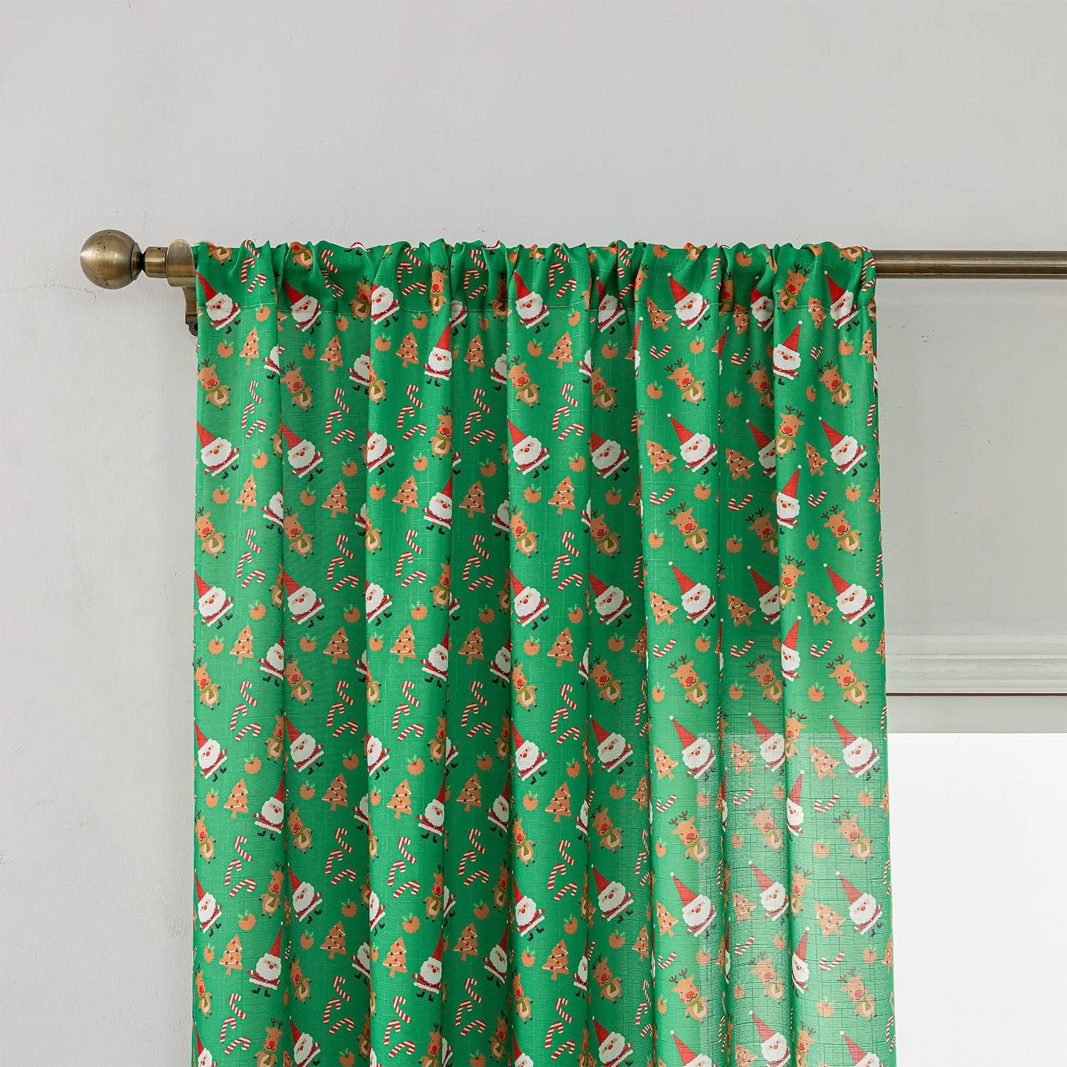 Christmas curtain with snowman and angel cartoon print in green or red colour