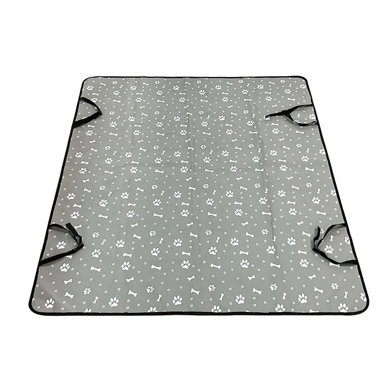 Water-resistant cloth car pet mat for rear seats with dog paw print design.