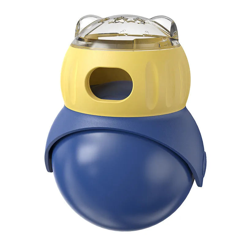 Owl-shaped plastic puzzle feeder toy for cats in Morandi yellow and blue colours