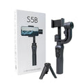 Black three-axis handheld phone gimbal stabiliser with tripod and hard case accessories