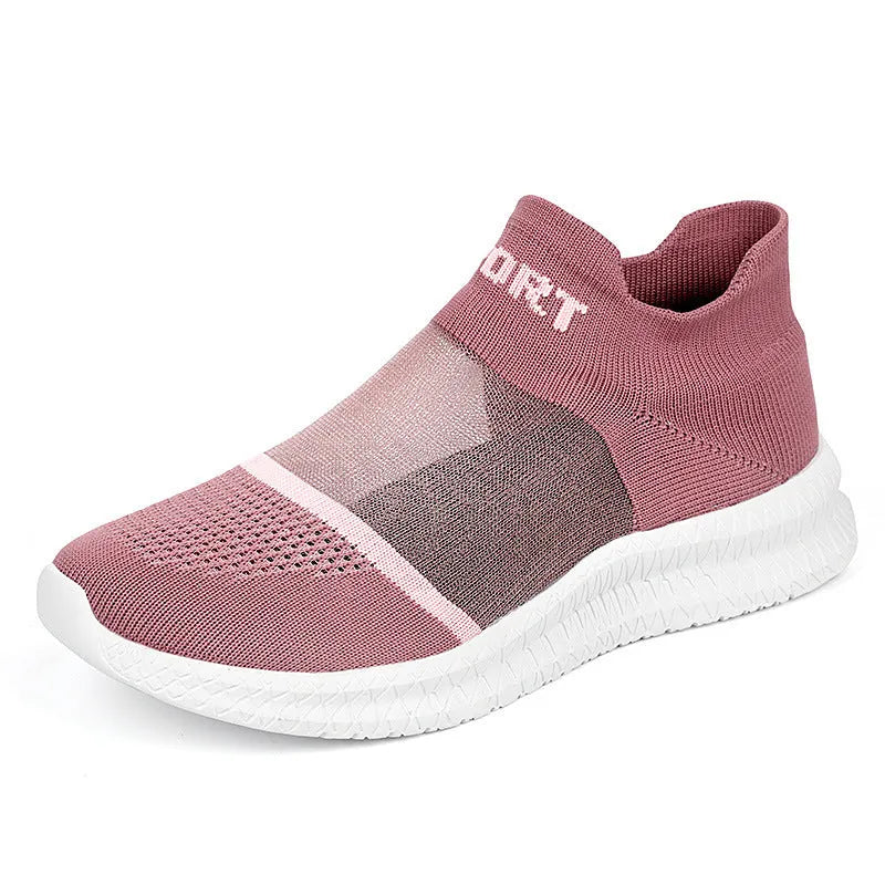 Flyknit low-top sock shoes in khaki with tassel laces and a breathable hollow design on an MD sole.