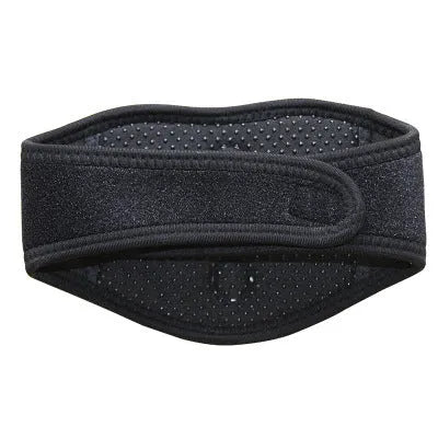 Black magnetic therapy neck guard with adjustable straps for neck pain relief.