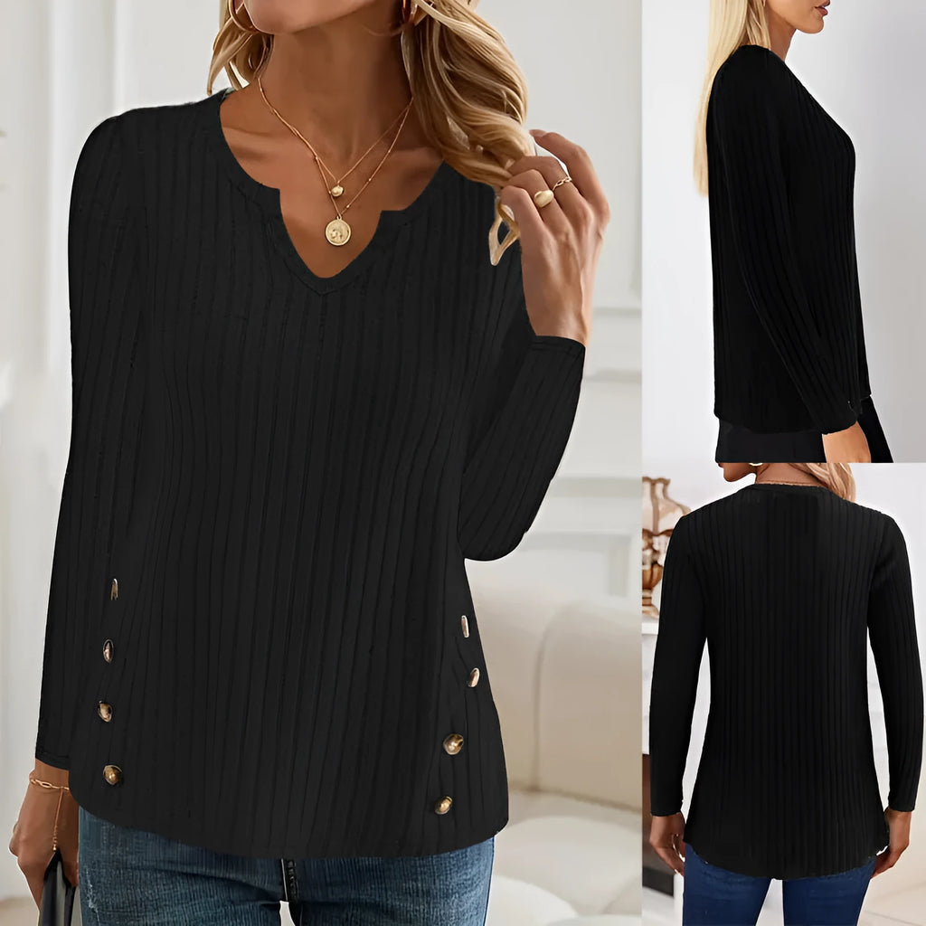 Simple solid colour knitted button sweater in black or grey green.