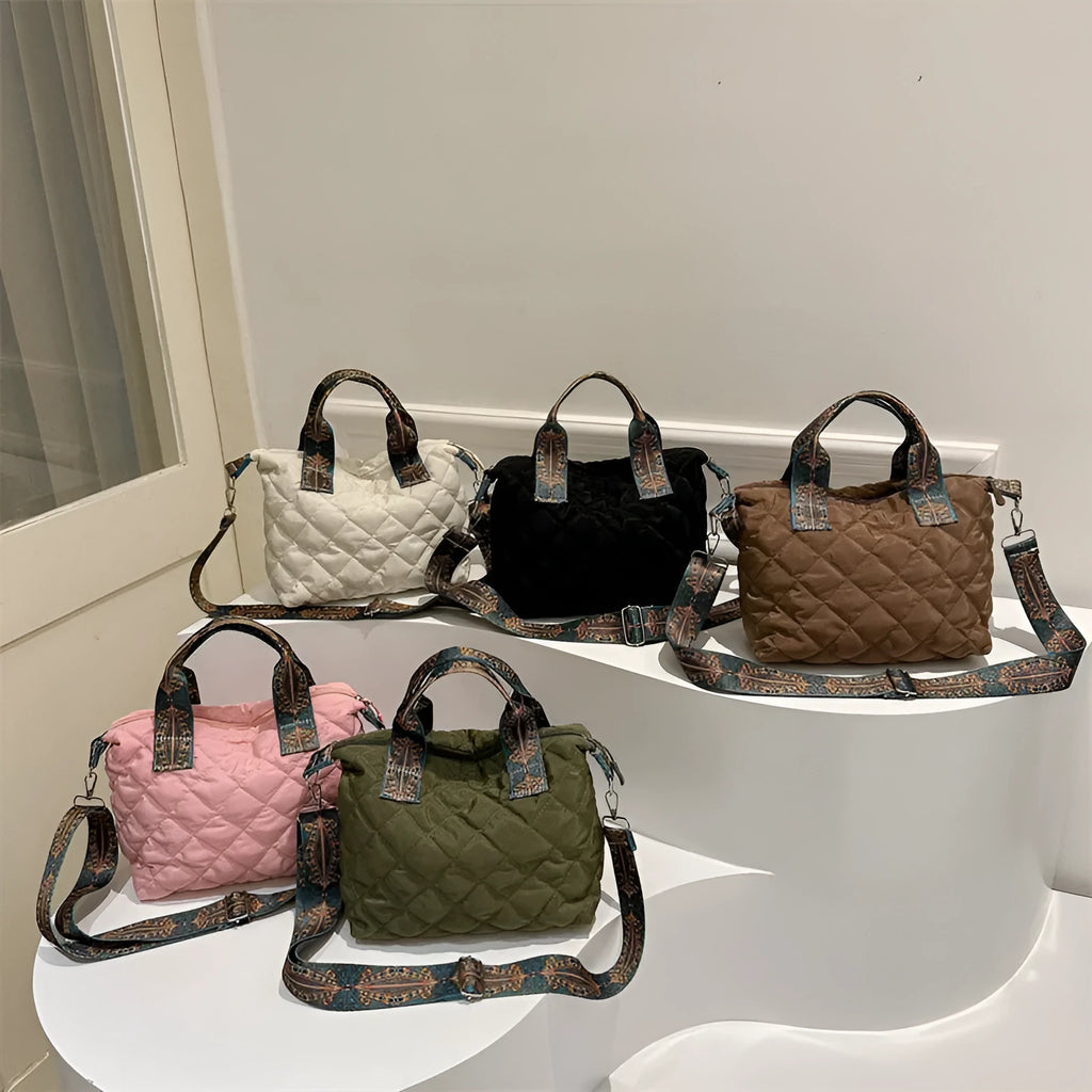 Soft Oxford cloth shoulder messenger bag with sandwich pocket and embroidery details in urban simplicity style
