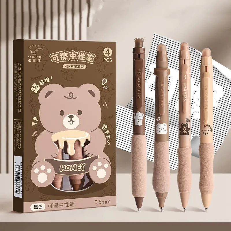 Erasable cartoon-themed gel pen with 0.5mm tip, shown in one of eight colour options including black and crystal blue.