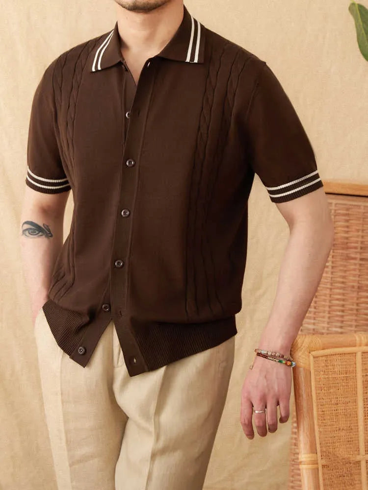 Men's cotton blend lapel collar polo shirt in apricot colour with short sleeves