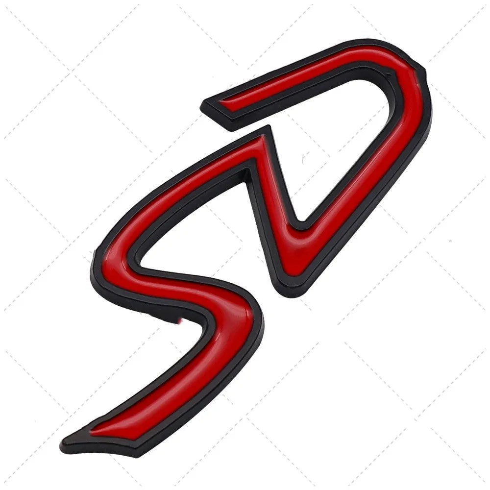 SD and D design metal car bumper stickers in red, black and silver finishes for vehicle modification