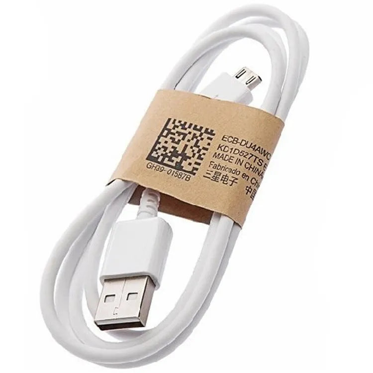 Android smartphone universal data cable with Micro USB connector in black and white colour options showing 1 metre length