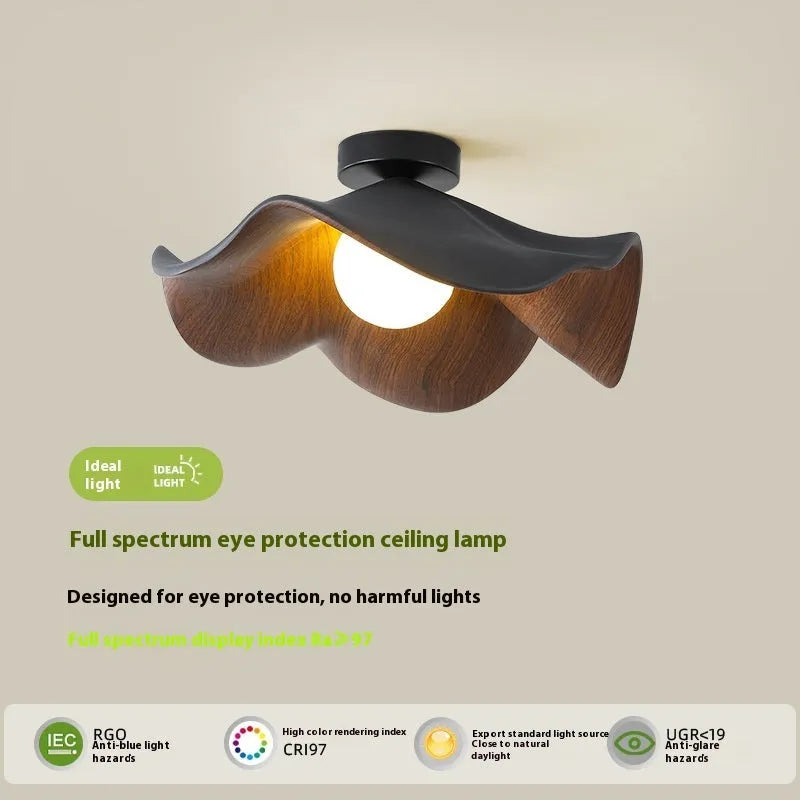 Modern minimalist walnut grain colour ceiling lamp with full spectrum eye protection light for bedroom or study