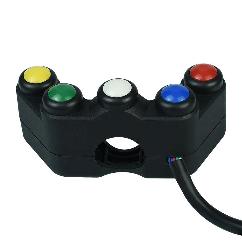 Five-colour plastic switch for vehicle electrical control with coloured buttons and connection wires