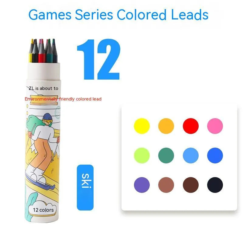 Zhenglin Sports Series set of coloured pencils in a pack with paper barrels.
