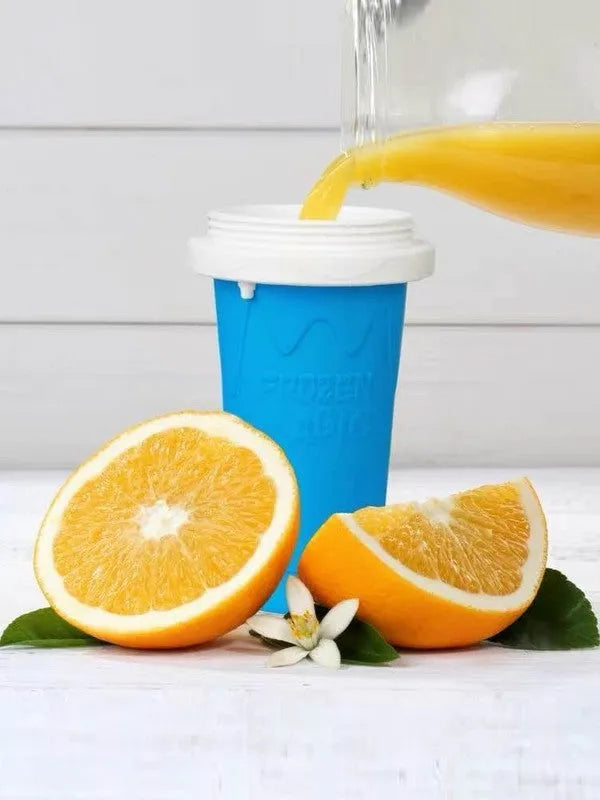 Blue quick refrigeration pinch cup with double layer silicone construction and instant cooling activation