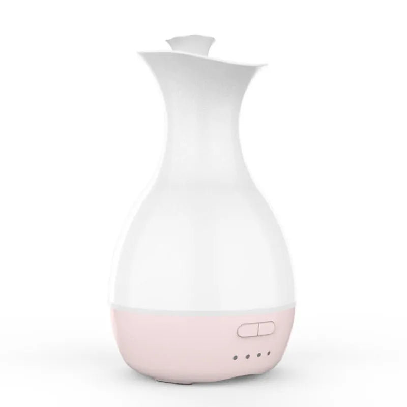White or pink ultrasonic aromatherapy vase humidifier with colourful night light feature
