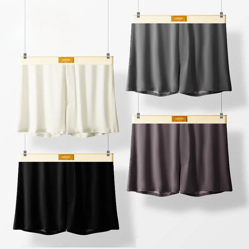 Men's solid colour loose ice silk underwear in a multi-pack.