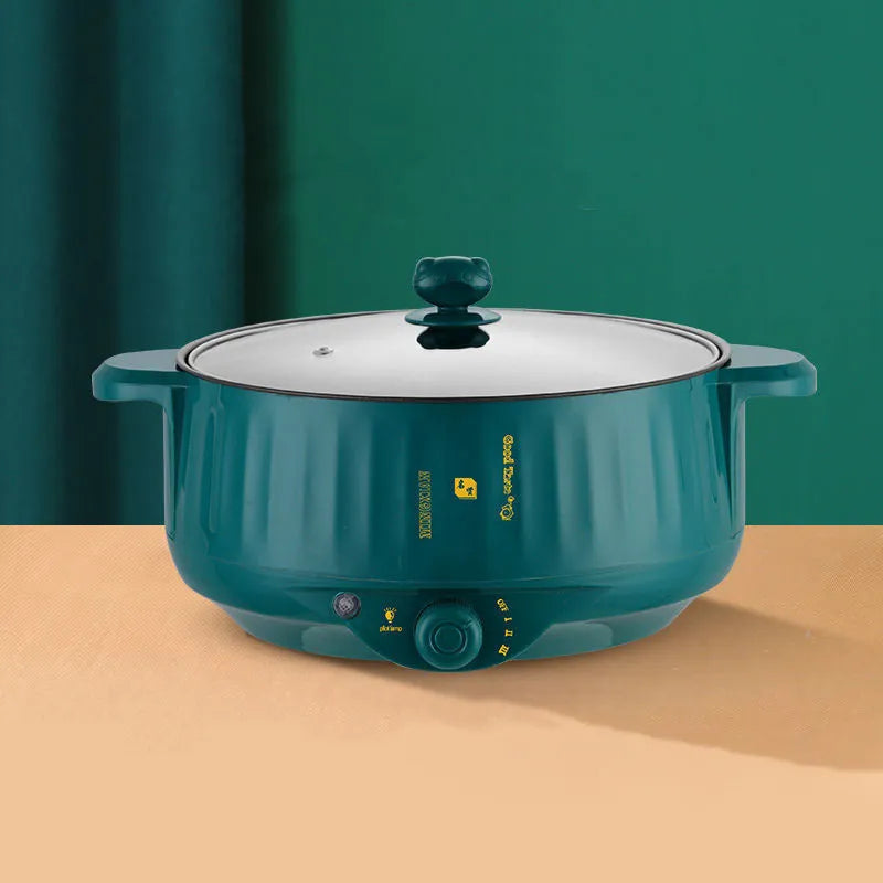 Non stick electric pot in stainless steel with integrated heating element and multiple cooking functions