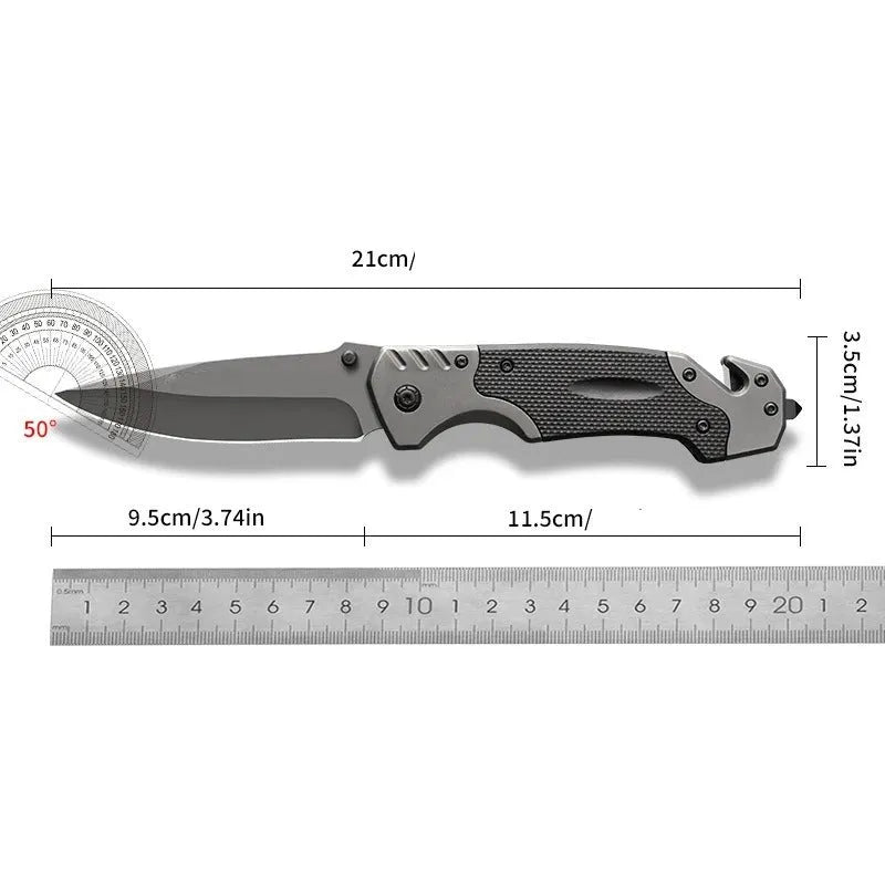 Outdoor folding knife with alloy blade showing handle and blade detail