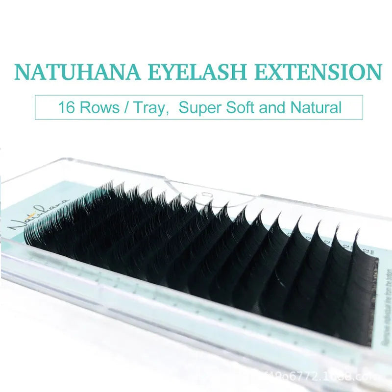 Soft velvet artificial fibre false eyelashes showing range of curl styles and lengths from 7mm to 15mm.