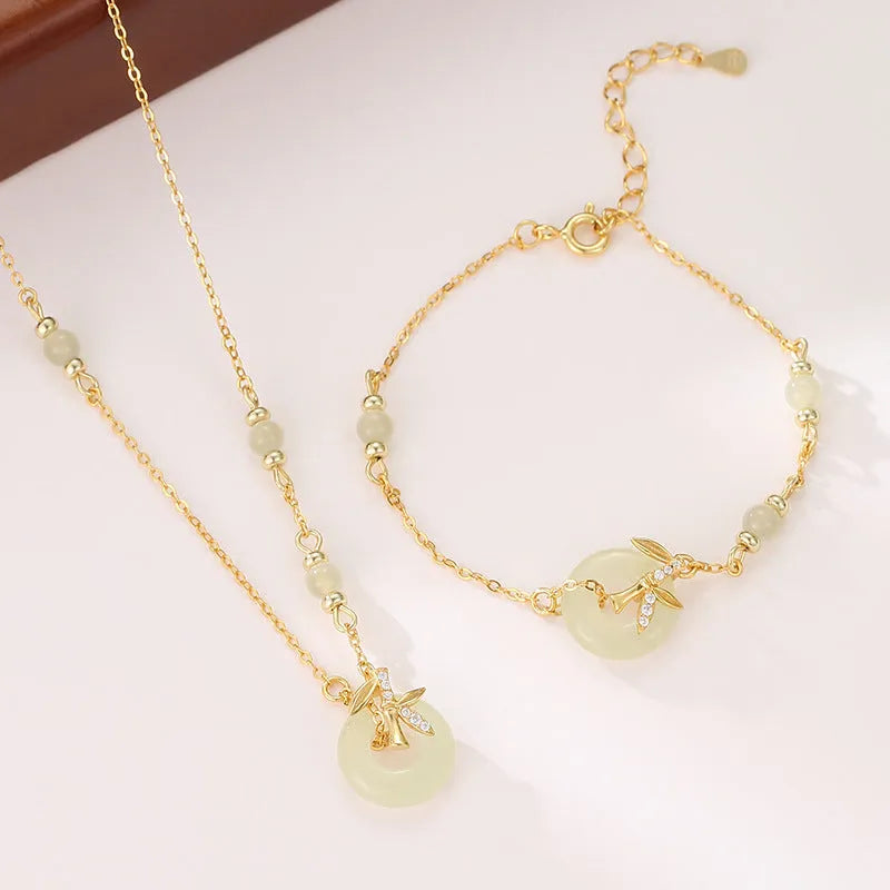 Women's Hetian Jade bracelet with safety buckle closure in antique style 925 silver