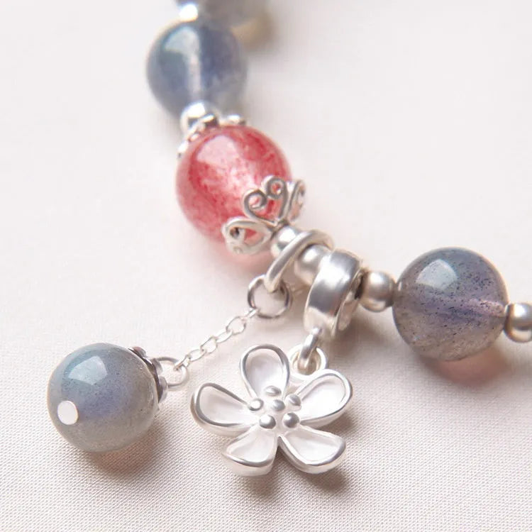 Women's 925 silver bracelet with a 7.5mm grey moonlight lime crystal zodiac charm.