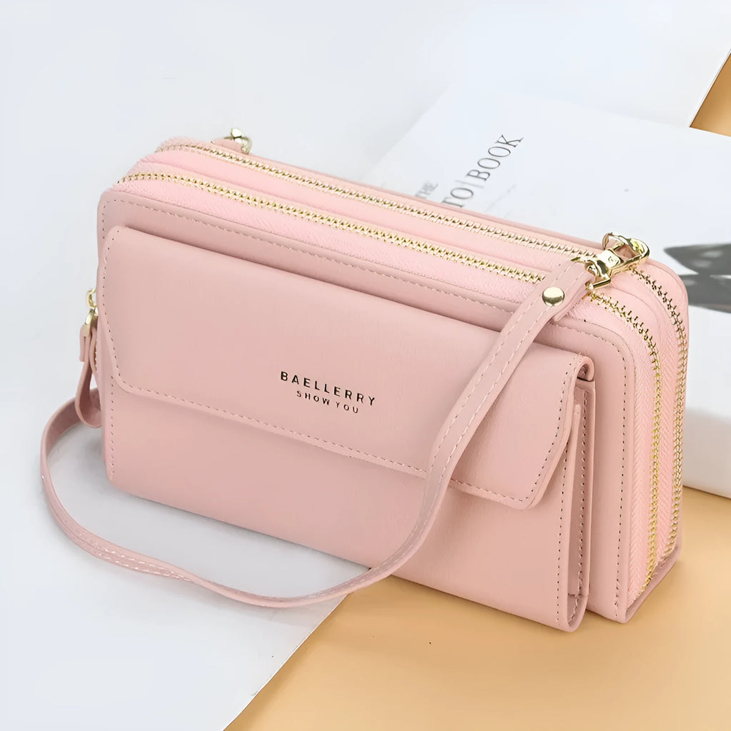Red soft PU leather ladies diagonal messenger bag with double zipper and horizontal square shape
