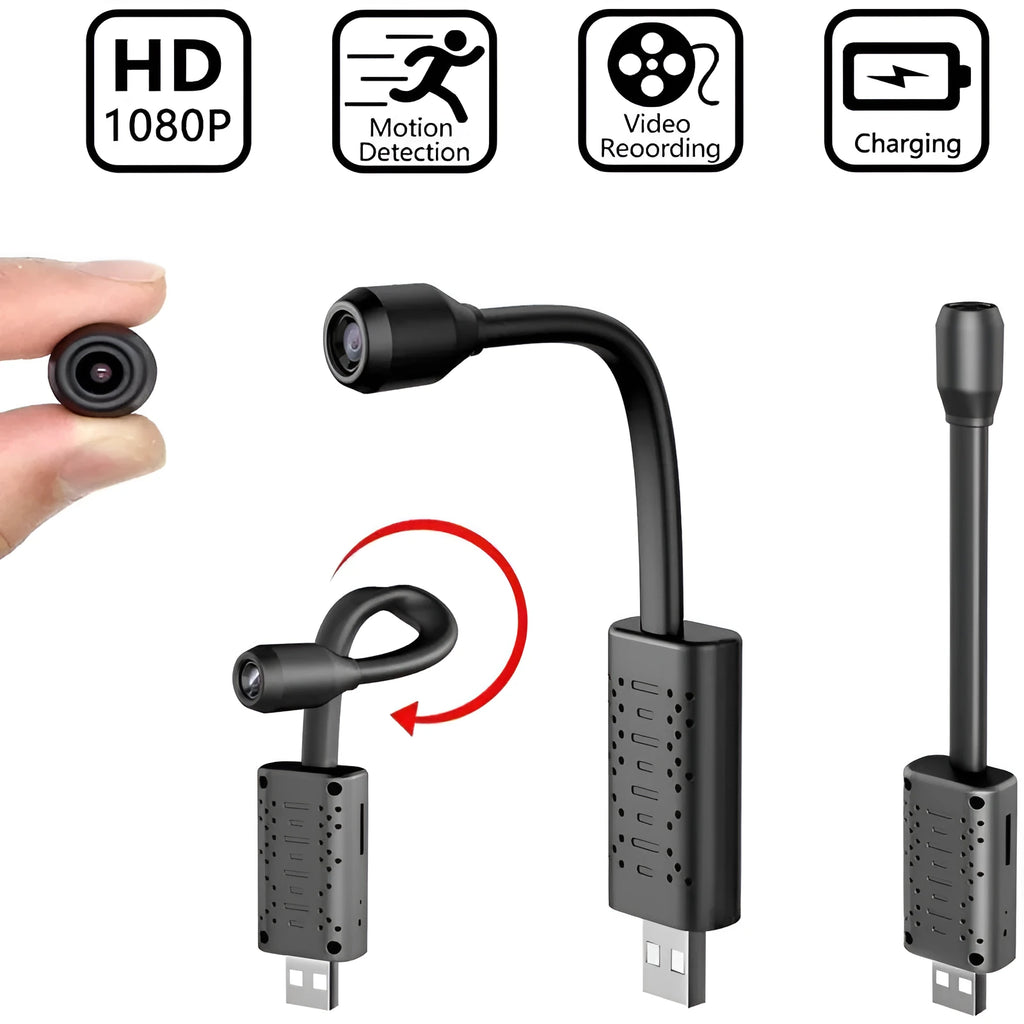 Black V380 wireless USB HD camera showing compact 158mm long design.