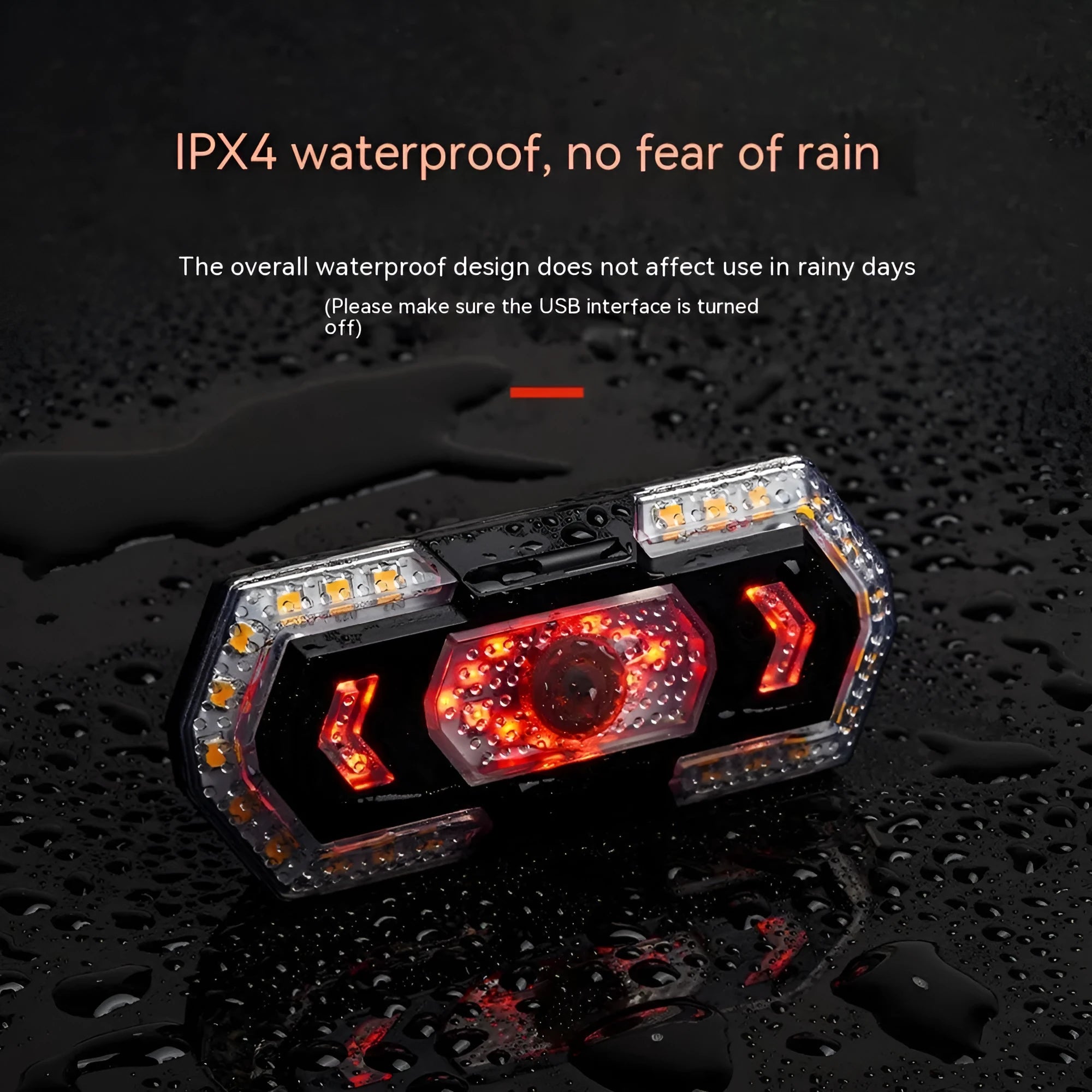 Black remote control USB charging waterproof LED taillight with wireless remote for bikes.
