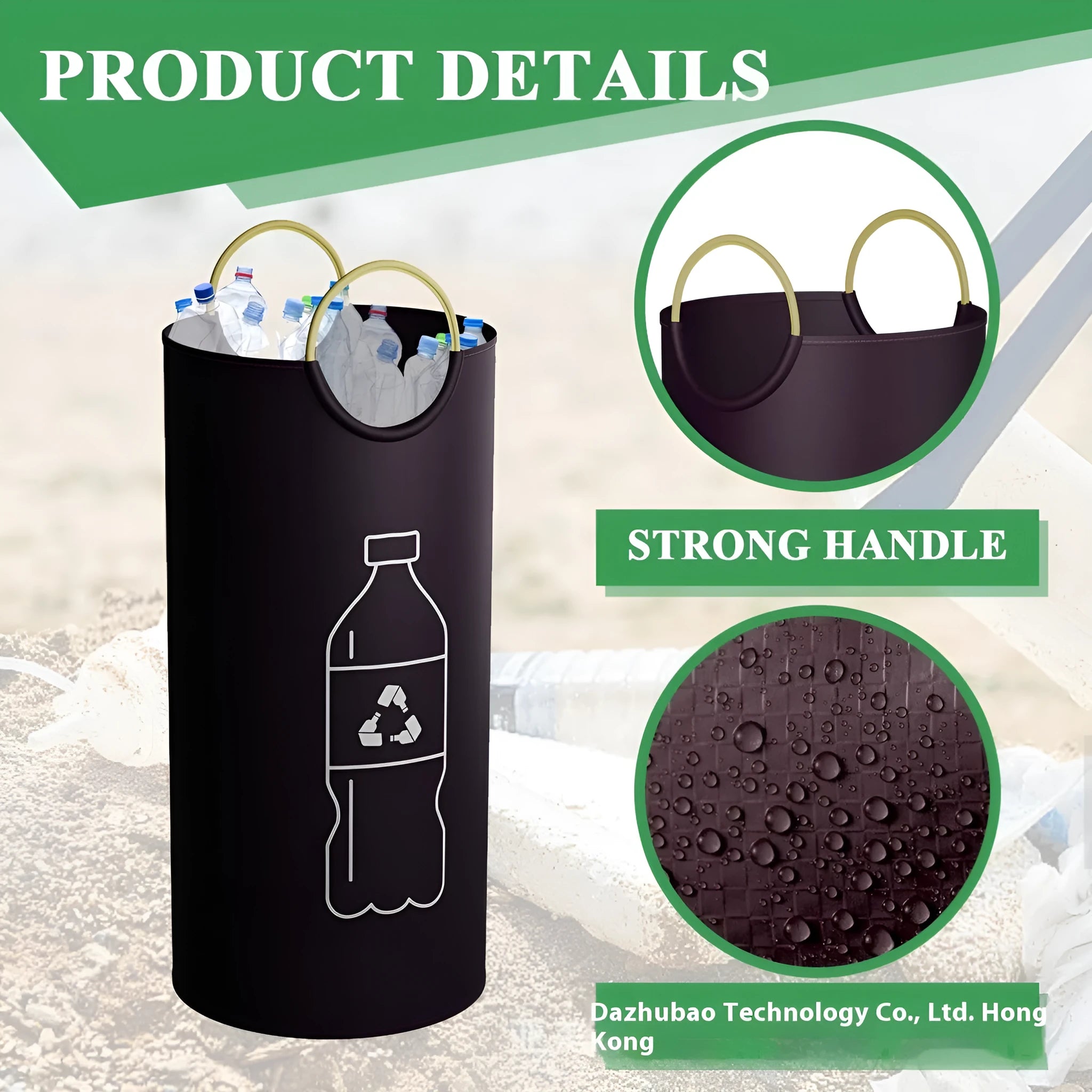 Round portable plastic bin 38x72cm for office and outdoor waste disposal