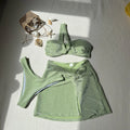 Women's one-shoulder three-piece swimsuit set in glossy polyester fabric