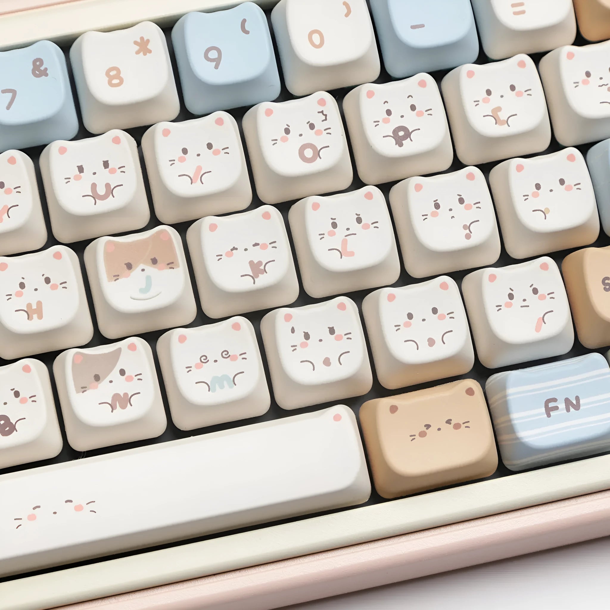 Sea Salt Cat themed PBT keycap set for mechanical keyboards with 7u space bar supplement