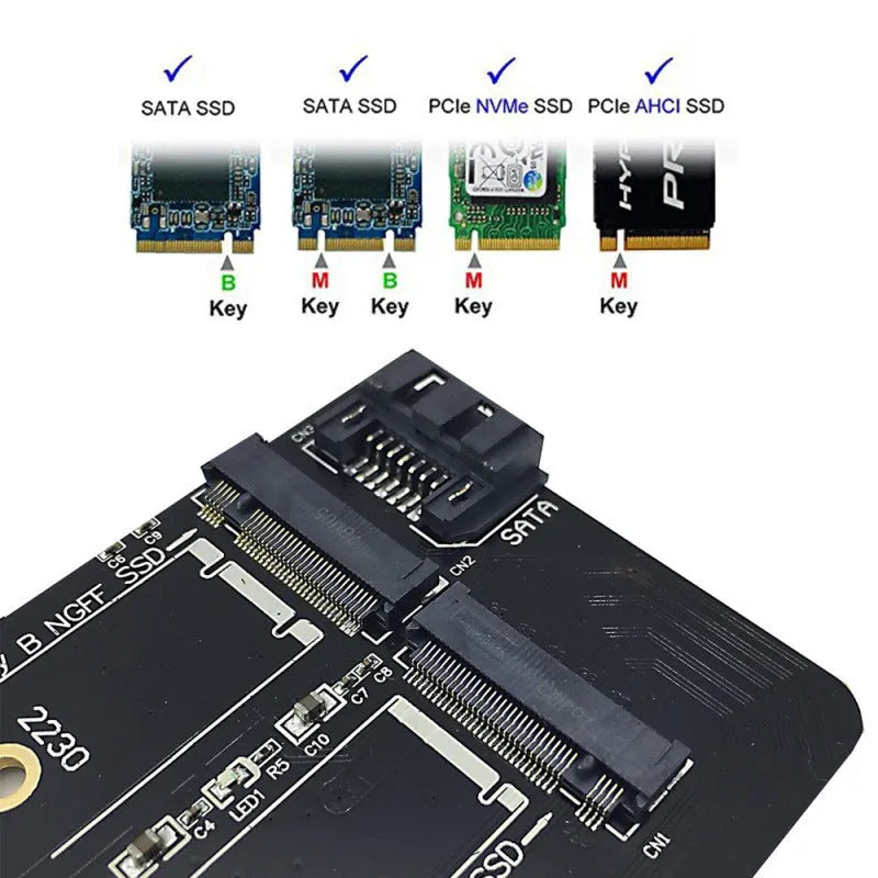 M.2 SSD adapter card expansion card with dual M.2 slots and PCIe X4 interface, black colour