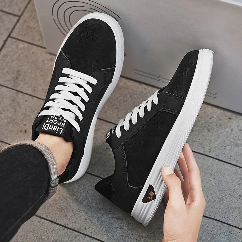 Men's high-cut black PU leather sneakers with snake pattern texture and rubber sole.