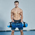 Transparent PVC water injection dumbbell bag showing adjustable weight system for portable strength training