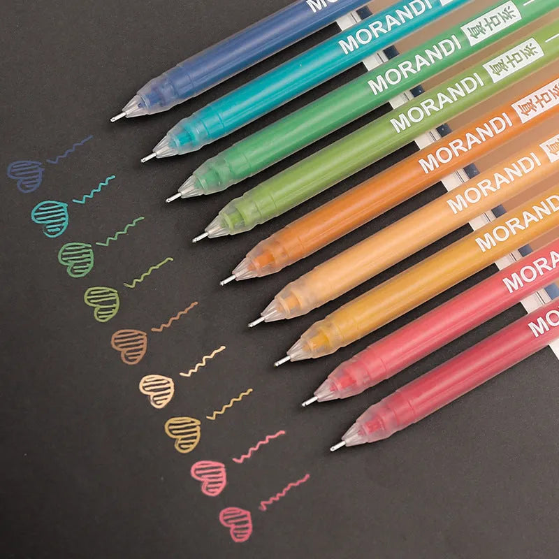 Set of nine Retro Hand Account gel pens with 0.5mm needle tips, shown in a choice of colour themes.