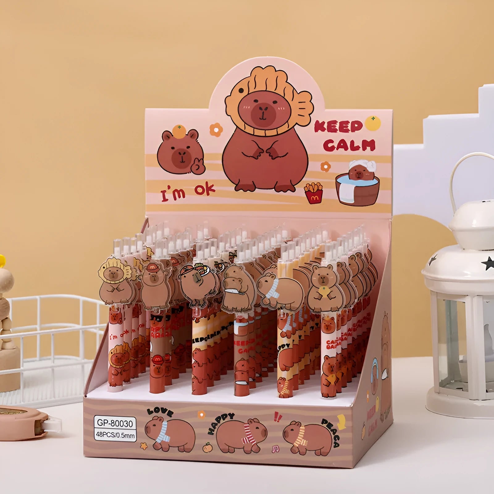 Box of 48 cartoon bear design gel pens with plastic shells and carbon black ink
