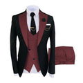 Men's slim fit three-piece business suit with coat, vest, and trousers in cotton fabric