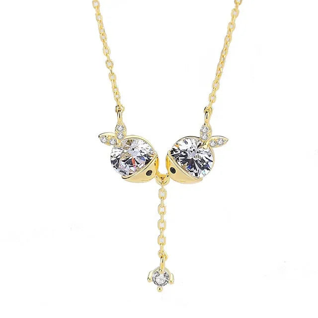 Fish-shaped S925 silver zircon necklace with 6x9mm pendant and 40cm+4cm chain in gold colour