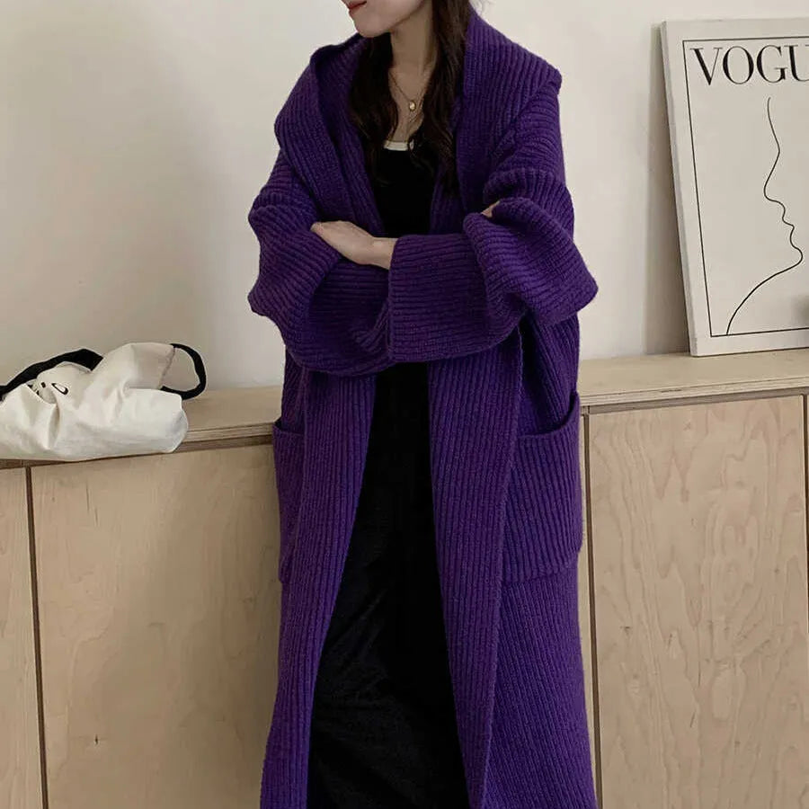 Women's loose acrylic hooded cardigan coat with raglan sleeves in milky white colour