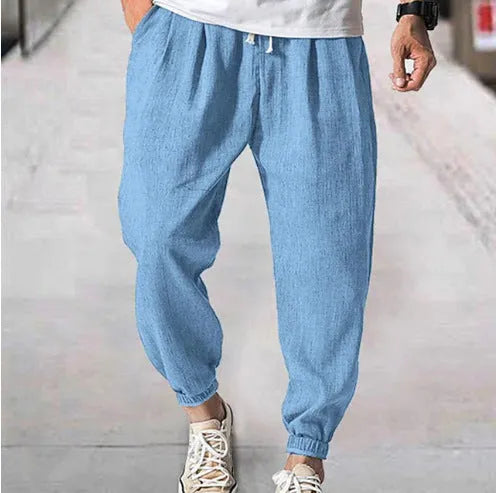 Men's casual cotton ankle banded summer pants in multiple colour options