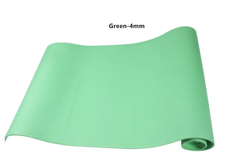EVA yoga mat in blue showing thickness options of 4mm and 6mm for fitness exercises
