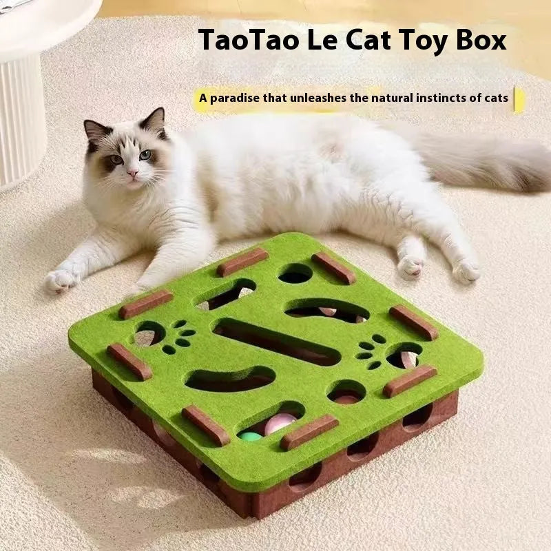 Felt cat scratching box toy measuring 30cm square with 7.5cm height in green brown, camel white, or gray colour