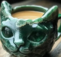 Geode crystal cat resin mug in blue colour with handcrafted design, 11cm tall drinking vessel