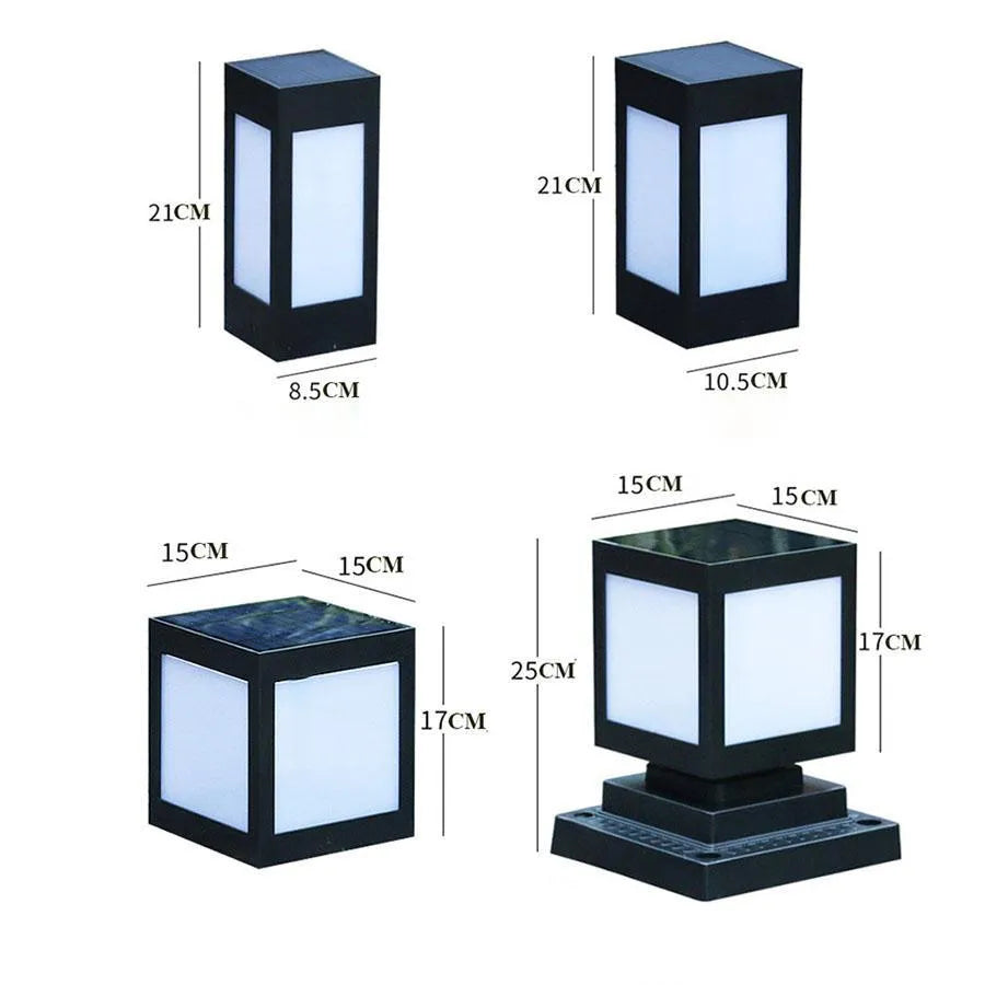 Solar garden lights with LED illumination for outdoor courtyard and landscape areas