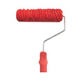 Red rubber paint embossing roller for creating textured wall patterns, approximately 18cm long.